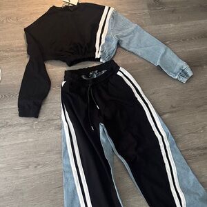 Denim Sweat Combo Two-Piece Set Piral nwt